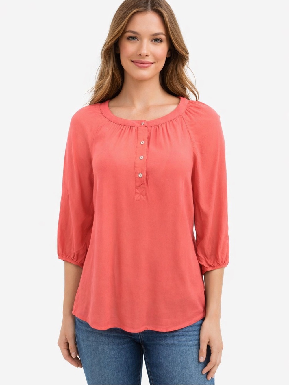 Banana Republic Coral Shirred Raglan 3/4 Length Sleeves Top Size Small